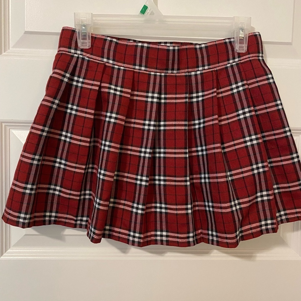 Plaid Wrap Skirt Dark Red White Black Size S/M - Picture 3 of 7